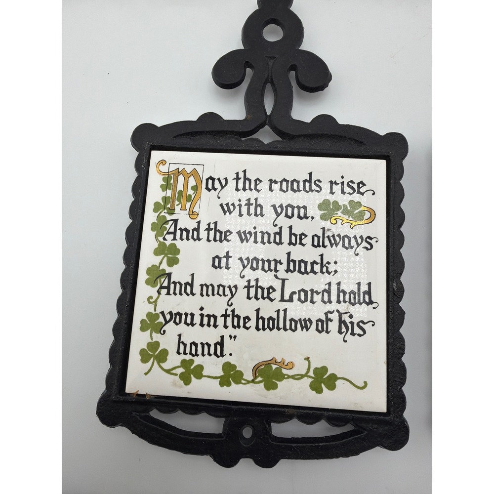 Vintage Enesco Japan Irish Blessing Cast Iron Ceramic Trivet Set of 2 - Picture 2 of 5